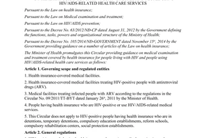 Circular No. 15/2015/TT-BYT medical examination treatment covered for HIV positive people