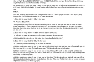 Thông tư 08/2015/TT-BTP sửa đổi Chế độ báo cáo thống kê thi hành án dân sự