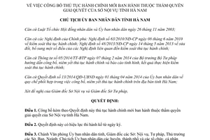 Quyết định 680/QĐ-UBND 2015 công bố thủ tục hành chính mới Sở Nội vụ Hà Nam