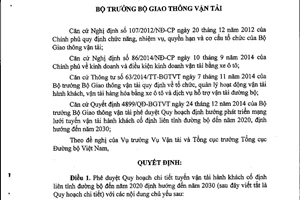Quyết định 2288/QĐ-BGTVT 2015 Quy hoạch chi tiết tuyến vận tải hành khách cố định liên tỉnh