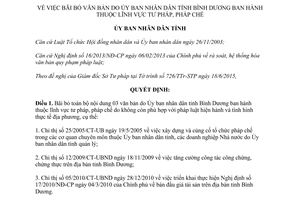 Quyết định 1642/QĐ-UBND 2015 bãi bỏ văn bản lĩnh vực tư pháp pháp chế Bình Dương