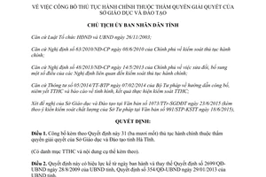 Quyết định 2504/QĐ-UBND 2015 công bố thủ tục hành chính Sở Giáo dục Đào tạo Hà Tĩnh