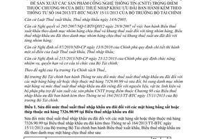 Thông tư 101/2015/TT-BTC bổ sung mặt hàng mức thuế suất thuế nhập khẩu ưu đãi riêng linh kiện