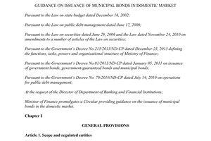 Circular 100/2015/TT-BTC guidance issuance municipal bonds domestic market
