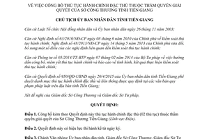 Quyết định 1722/QĐ-UBND 2015 công bố thủ tục hành chính thuộc Sở Công Thương Tiền Giang