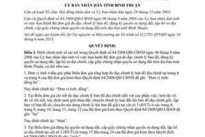 Quyết định 1668/QĐ-UBND 2015 đính chính 64/2008/QĐ-UBND tỉnh Bình Thuận