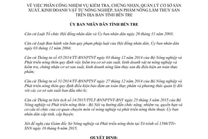 Quyết định 15/2015/QĐ-UBND kiểm tra chứng nhận cơ sở kinh doanh vật tư nông nghiệp thủy sản Bến Tre