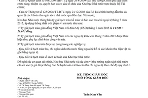 Thông báo 1591/TB-KBNN tỷ giá hạch toán ngoại tệ tháng 7 năm 2015