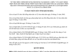 Quyết định 13/2015/QĐ-UBND bổ sung Quy định diện tích tối thiểu được phép tách thửa đất Khánh Hòa