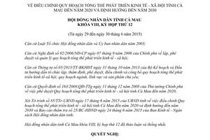 Nghị quyết 08/NQ-HĐND 2015 Quy hoạch tổng thể phát triển kinh tế xã hội Cà Mau