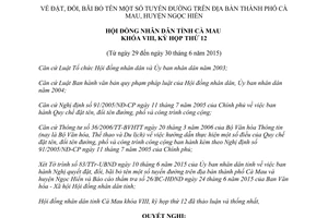 Nghị quyết 01/2015/NQ-HĐND đặt đổi bãi bỏ tên tuyến đường thành phố Cà Mau huyện Ngọc Hiển