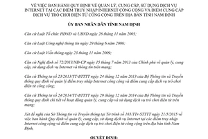 Quyết định 19/2015/QĐ-UBND quản lý cung cấp sử dụng dịch vụ Internet Nam Định
