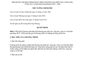 Quyết định 964/QĐ-TTg 2015 Chương trình phát triển thương mại miền núi vùng sâu vùng xa và hải đảo