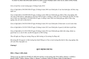 Thông tư 35/2015/TT-BTNMT bảo vệ môi trường khu kinh tế khu công nghiệp khu chế xuất