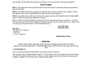 Quyết định 1494/QĐ-UBND công bố đơn giá nhân công trực tiếp sản xuất xây dựng Tây Ninh 2015