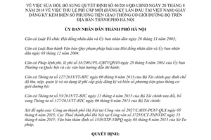 Quyết định 15/2015/QĐ-UBND sửa đổi lệ phí cấp mới giấy đăng ký biển số phương tiện giao thông Hà Nội