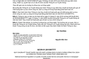 Thông tư 17/2015/TT-BTTTT quy chuẩn kỹ thuật quốc gia chất lượng dịch vụ bưu chính công ích báo chí