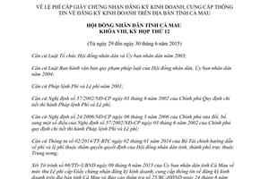 Nghị quyết 06/2015/NQ-HĐND Lệ phí cấp Giấy chứng nhận đăng ký kinh doanh Cà Mau