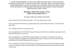 Nghị quyết 03/2015/NQ-HĐND Phí thẩm định đề án khai thác thăm dò sử dụng nước dưới đất Cà Mau