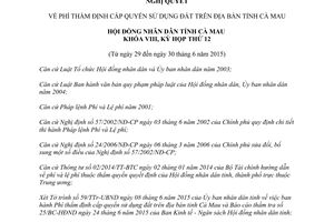 Nghị quyết 04/2015/NQ-HĐND Phí thẩm định cấp quyền sử dụng đất Cà Mau