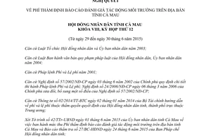 Nghị quyết 02/2015/NQ-HĐND thu Phí thẩm định báo cáo đánh giá tác động môi trường Cà Mau