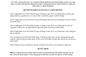 Quyết định 1723/QĐ-BTNMT 2015 công bố thủ tục hành chính mới lĩnh vực đo đạc bản đồ