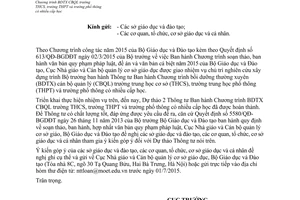 Công văn 450/NGCBQLGD-CBQL 2015 góp ý Thông tư bồi dưỡng cán bộ quản lý các trường