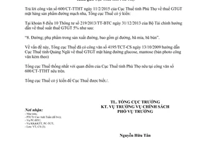 Công văn 2140/TCT-CS 2015 chính sách thuế giá trị gia tăng đường mạch nha