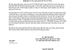 Công văn 43/BXD-QLN 2015 miễn giảm tiền thuê nhà ở xã hội thuộc sở hữu nhà nước