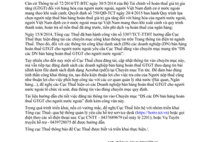 Công văn 2184/TCT-TTHT 2015 cập nhật thông tin doanh nghiệp bán hàng hoàn thuế giá trị gia tăng