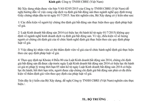 Công văn 46/BXD-QLN 2015 ngành nghề kinh doanh dịch vụ định giá bất động sản