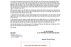 Công văn 2882/BGDĐT-GDĐH 2015 dự thảo Danh mục giáo dục đào tạo cấp IV trình độ cao đẳng đại học
