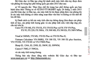 Công văn 3013/BGDĐT-CNTT 2015 danh sách máy tính cầm tay được đem vào phòng thi