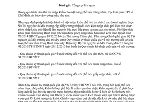 Công văn 1692/HQHCM-GSQL 2015 báo cáo vướng mắc thủ tục nhập khẩu phế liệu nhựa Hồ Chí Minh