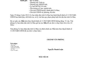 Công văn 615/VP-NC 2015 đinh chính Quyết định 11/2015/QĐ-UBND Cà Mau