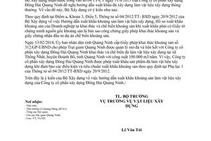 Công văn 26/BXD-VLXD 2015 hướng dẫn xuất khẩu khoáng sản làm vật liệu xây dựng