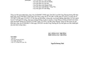 Công văn 5914/TCHQ-TXNK 2015 thực hiện hướng dẫn công văn 6260/BCT-XNK