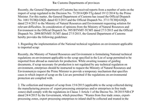 Official Dispatch No. 5264/TCHQ-GSQL 2015 Import of scrap