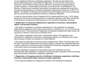 Official Dispatch No. 4211/BKHDT-DKKD 2015 application of regulations on business registration