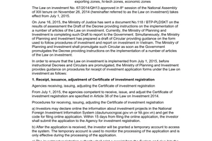 Official Dispatch No. 4326/BKHĐT-ĐTNN 2015 procedures receipt investment under Law on Investment