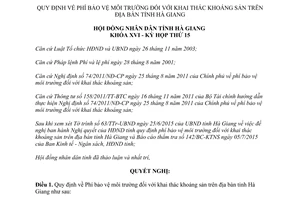 Nghị quyết 190/2015/NQ-HĐND Phí bảo vệ môi trường khai thác khoáng sản Hà Giang