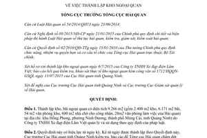 Quyết định 2011/QĐ-TCHQ 2015 thành lập kho ngoại quan