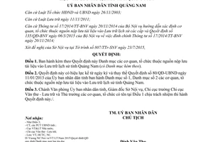 Quyết định 2686/QĐ-UBND 2015 Danh mục các cơ quan tổ chức thuộc nguồn nộp lưu tài liệu Quảng Nam