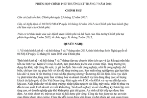 Nghị quyết 57/NQ-CP về phiên họp Chính phủ thường kỳ tháng 7 năm 2015