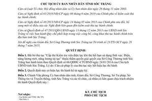 Quyết định 1735/QĐ-UBND thủ tục hành chính thuộc thẩm quyền giải quyết sở công thương Sóc Trăng 2015