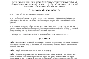 Quyết định 1489/QĐ-UBND liên thông các thủ tục hành chính đăng ký khai sinh thường trú Hưng Yên