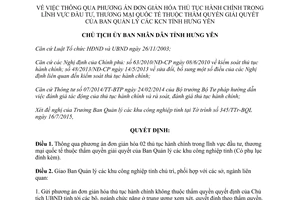 Quyết định 1495/QĐ-CTUBND đơn giản hóa thủ tục hành chính đầu tư thương mại quốc tế Hưng Yên