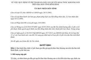 Quyết định 27/2015/QĐ-UBND phí tham gia đấu giá quyền khai thác khoáng sản Bình Định