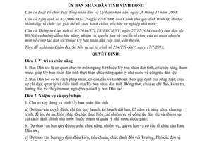 Quyết định 15/2015/QĐ-UBND chức năng nhiệm vụ quyền hạn cơ cấu tổ chức Ban Dân tộc Vĩnh Long