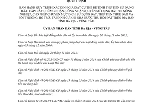 Quyết định 33/2015/QĐ-UBND xác định giá đất cụ thể tính thu tiền sử dụng đất Bà Rịa Vũng Tàu
